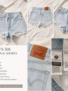Levi’s 501 Original High Rise Denim Shorts Waterless Light Wash Size 26
